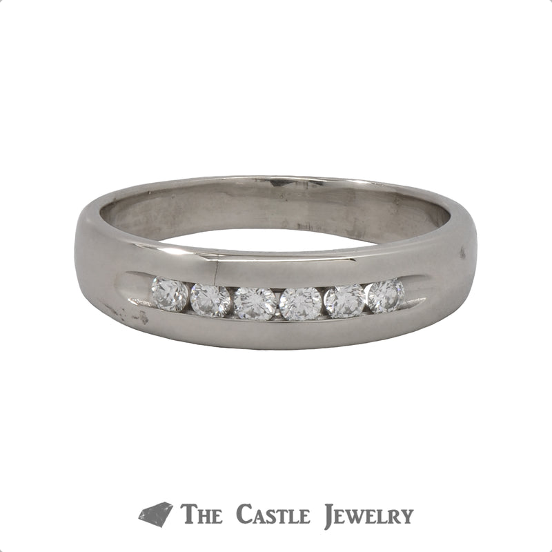 Channel Set Round Brilliant Cut Wedding Band in 14K White Gold