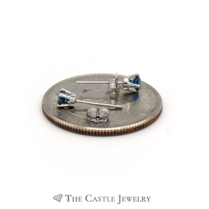 Sparkling Blue Diamond Stud Earrings in 14K White Gold
