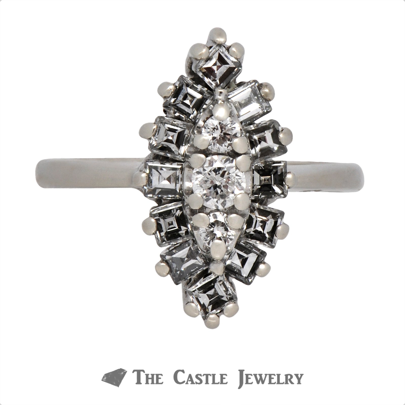 Marquise Shaped Cluster Ring in 14K White Gold The Castle Jewelry