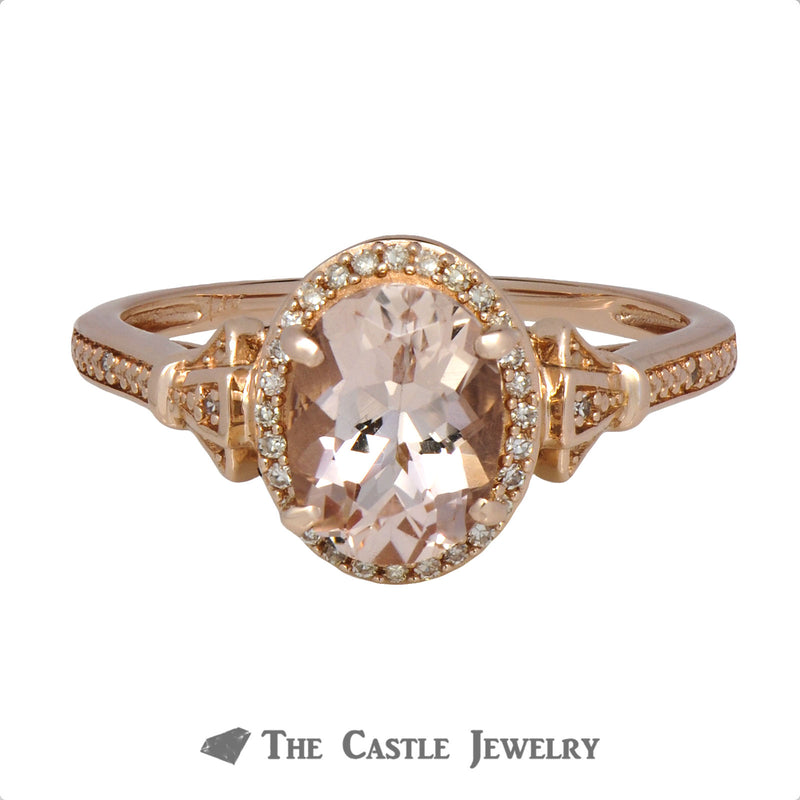 Oval Morganite Ring with Diamond Accents in 10K Rose Gold