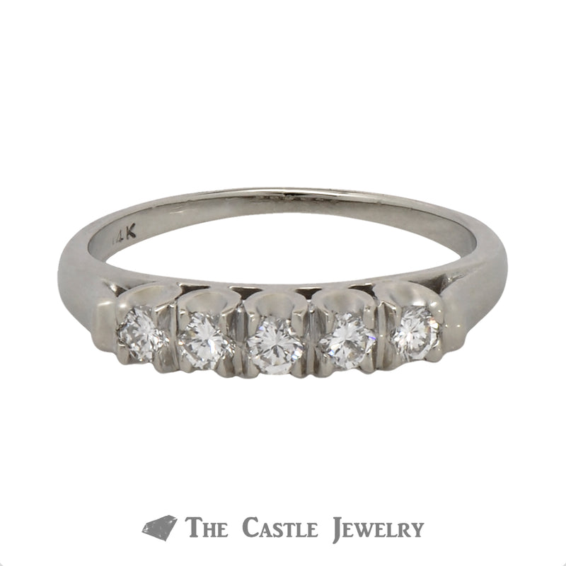 Five Prong Set Round Brilliant Cut Diamond Wedding Band in 14k White Gold
