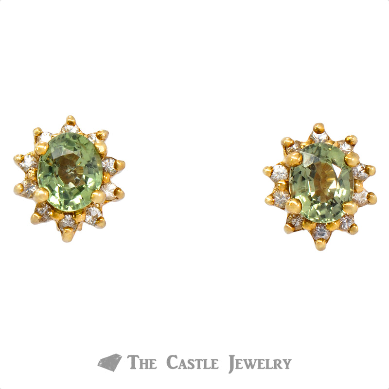 Genuine Oval Alexandrite Earrings with Diamond Halo