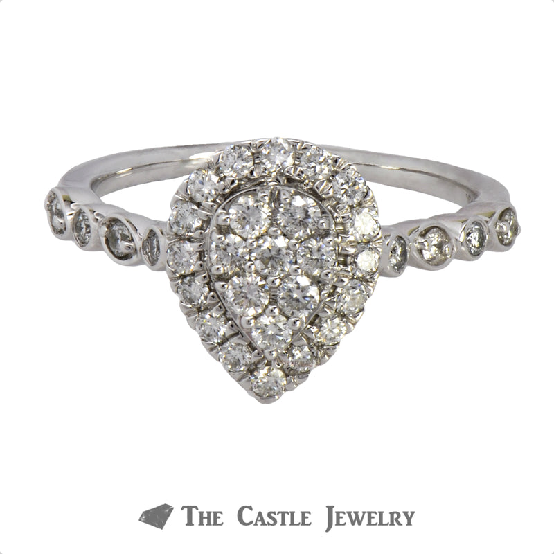 Crown Collection .50cttw Pear Diamond Halo & Cluster Engagement Ring