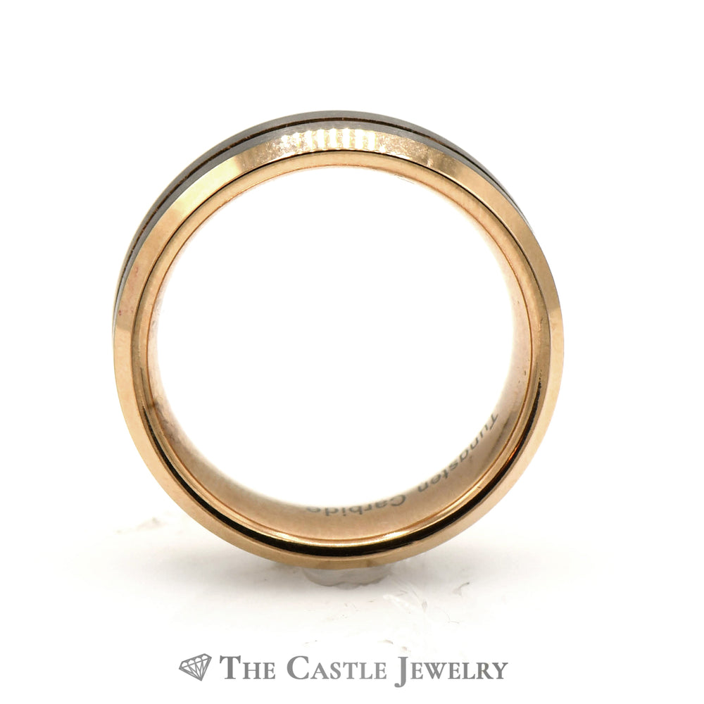 Gent's Tungsten Carbide And Rose Gold Tone Wedding Band