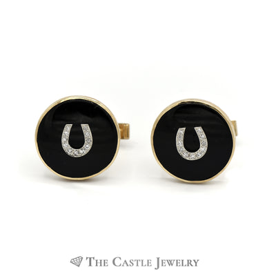 Round Black Onyx Diamond Horseshoe Cuff links