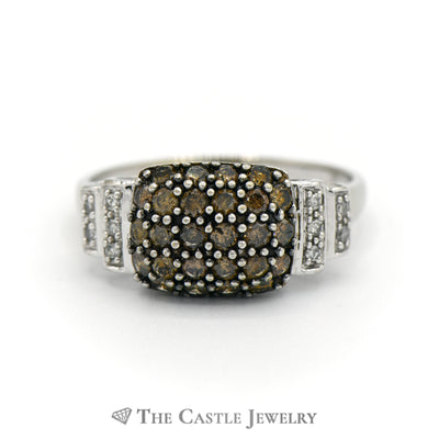 White And Brown 1/2cttw Diamond Cluster Ring In 10K White Gold