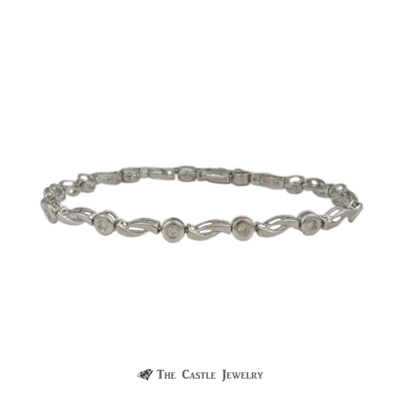 Gabriel & Company Bezel Set .47cttw Round Diamond & Open Link 7.5” Bracelet in 14K White Gold