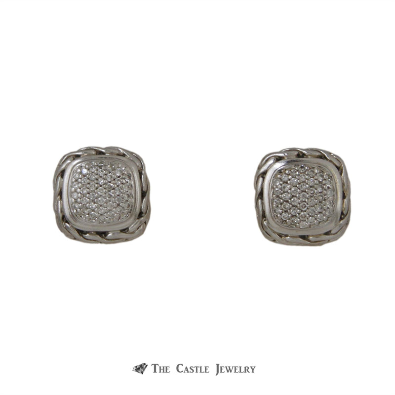 John Hardy Classic Chain Sterling Silver/18K White Gold .53ctw Woven Diamond Earrings