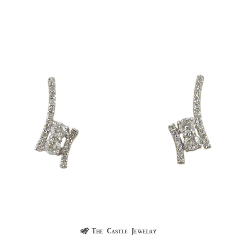 My Love My Best Friend 2 Round .50cttw Diamond Earrings In 14K White Gold