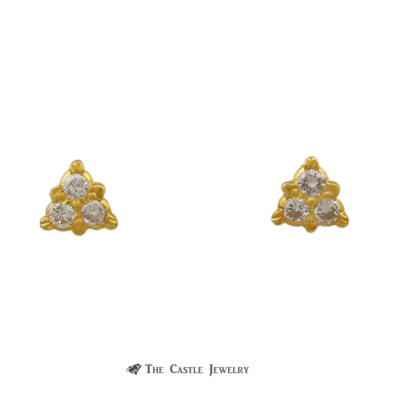 Trillion Shaped .60cttw Triple Round Diamond Studs 22k Yellow Gold