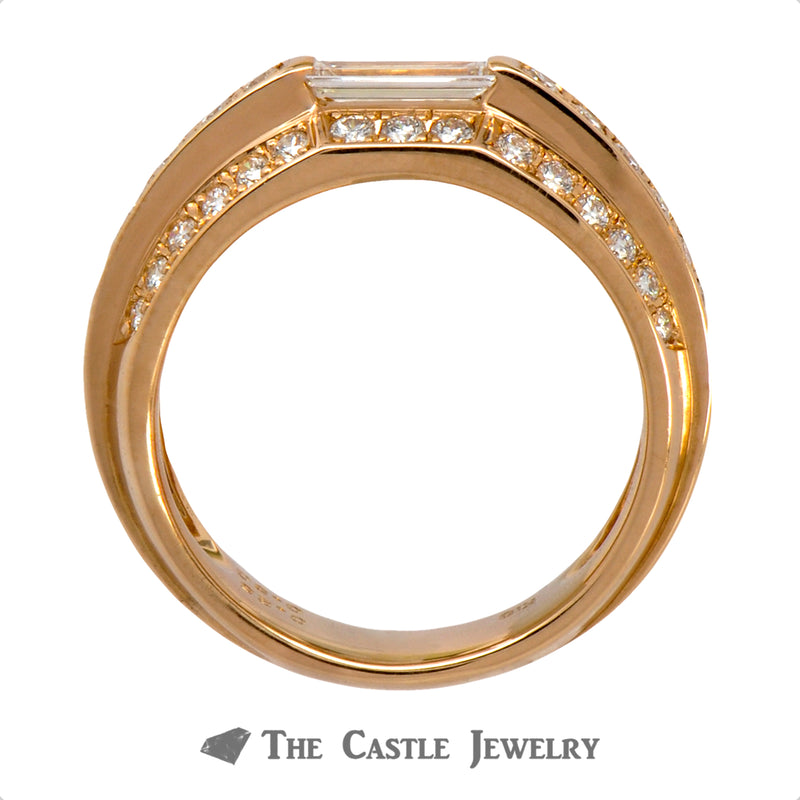 3 Row Baguette & Round Diamond Band in 18k Rose Gold