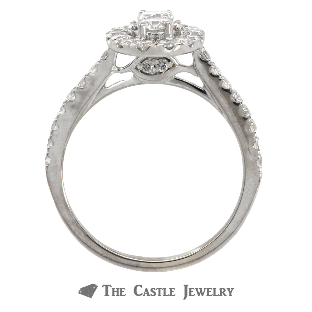 Double Diamond Halo Ever Us Engagement Ring with Diamond Accents in 14k White Gold