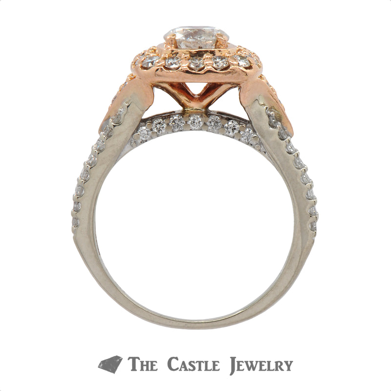 1.25cttw Diamond Engagement Ring with Halo & Accents In 14K Rose And White Gold