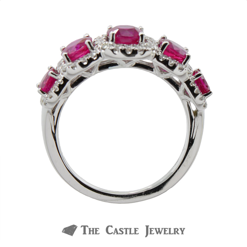 Ruby Ring with Cushion Shaped Diamond Bezel in 18K White Gold