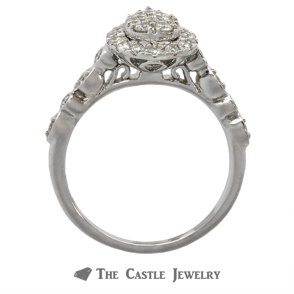 Crown Collection .50cttw Pear Diamond Halo & Cluster Engagement Ring