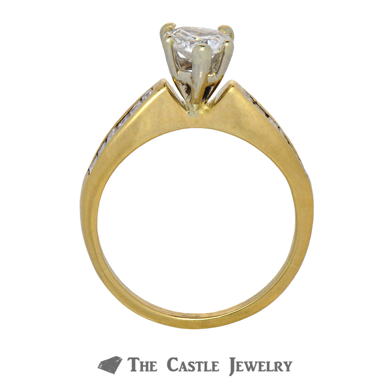 Heart Shaped Diamond Engagement Ring with Baguette Mounting in 14K Yellow Gold