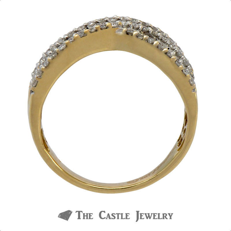 Kallati White & Brown Diamond "X" Style Designer Ring in 10k Yellow Gold