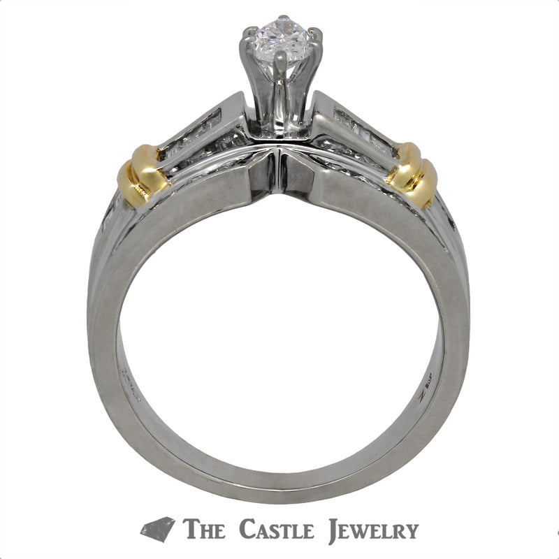 Two Tone Marquise Bridal Ring with Accents Diamonds