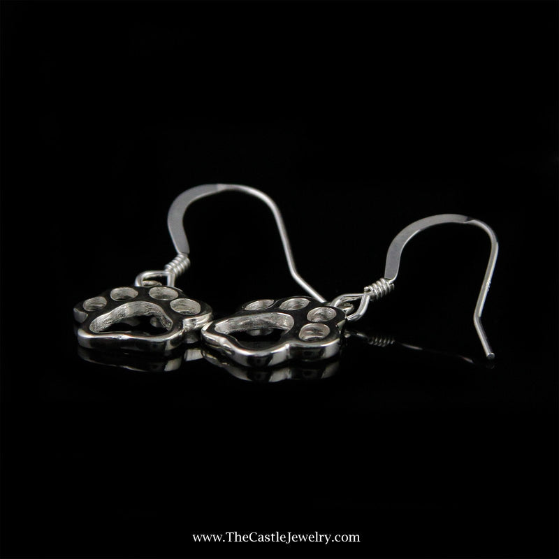 Paw Print Dangle Earrings in Sterling Silver