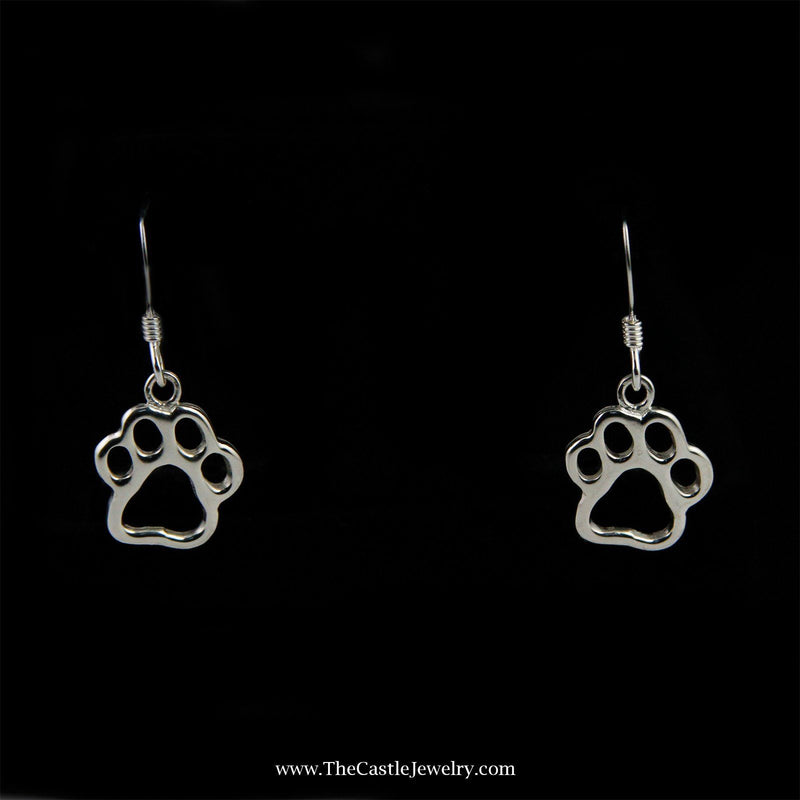 Paw Print Dangle Earrings in Sterling Silver