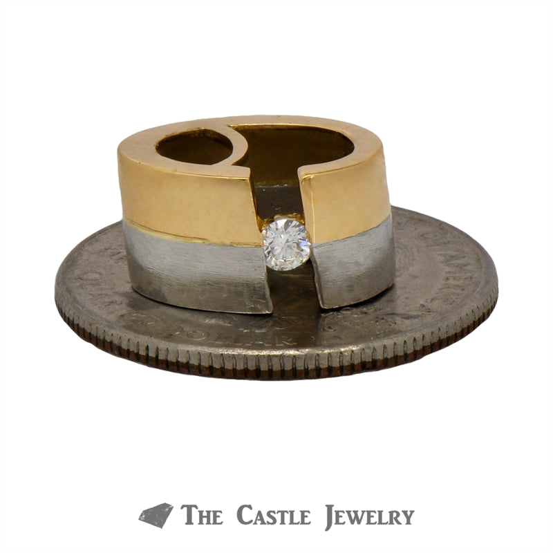 Unique Round Tension Set Diamond Solitaire Pendant in 18k Yellow Gold & Platinum