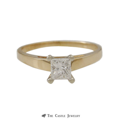 Princess Cut .55ct Diamond Solitaire Engagement Ring in 14K Gold Cathedral Mount