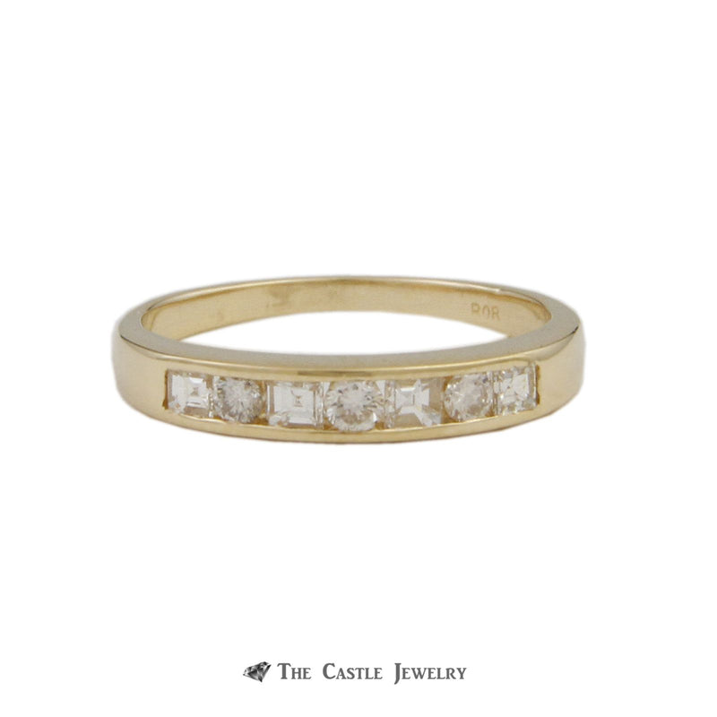 Diamond Wedding Band w/ .38cttw Channel Set Round & Princess Cut Diamonds in 14k