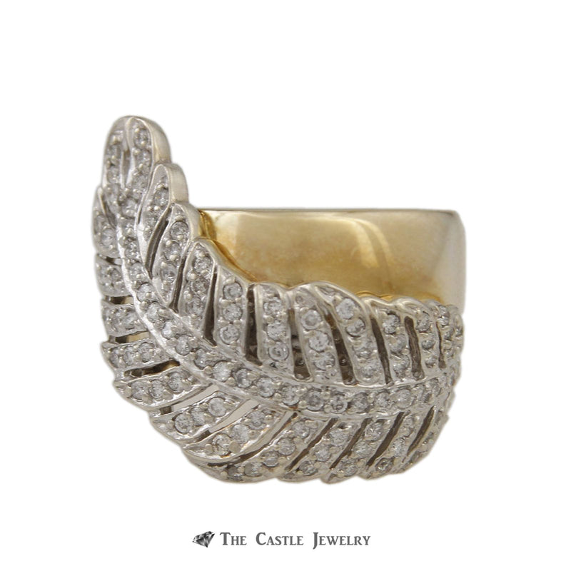 Wide Gold Band w/ 1cttw Diamond Leaf Design in 14K Gold