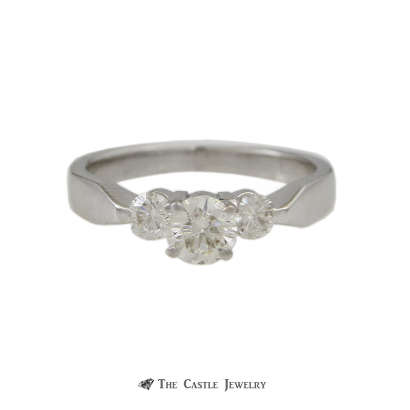 Round Brilliant Cut .35ct Diamond Engagement Ring w/ Round Diamond on Each Side
