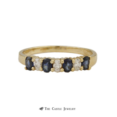 Prong set Oval Sapphire & .30cttw Oval Diamond Band Crafted in 14k Yellow Gold