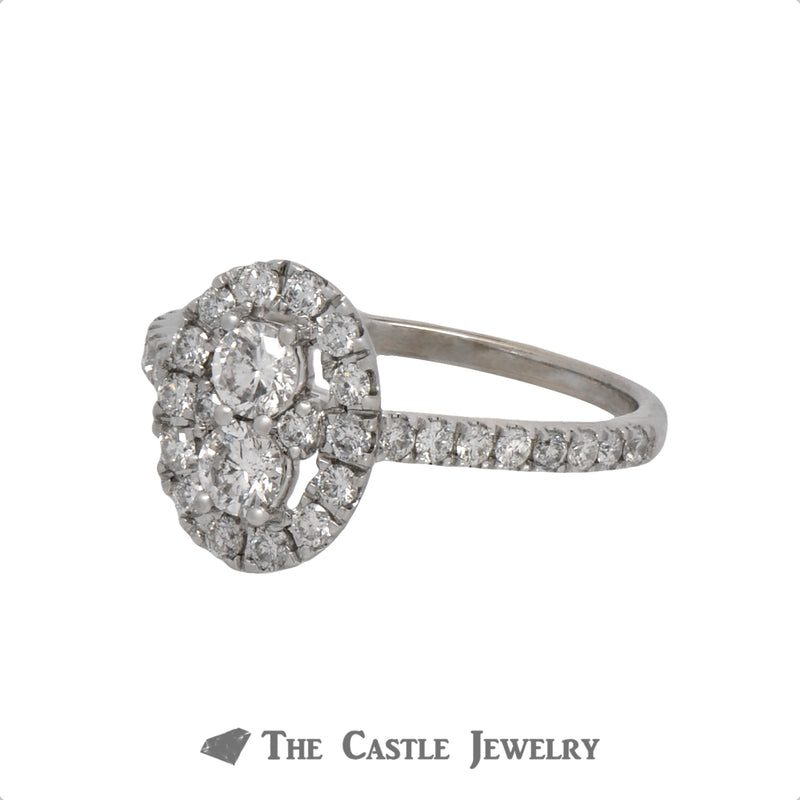 Double Diamond Halo Ever Us Engagement Ring with Diamond Accents in 14k White Gold