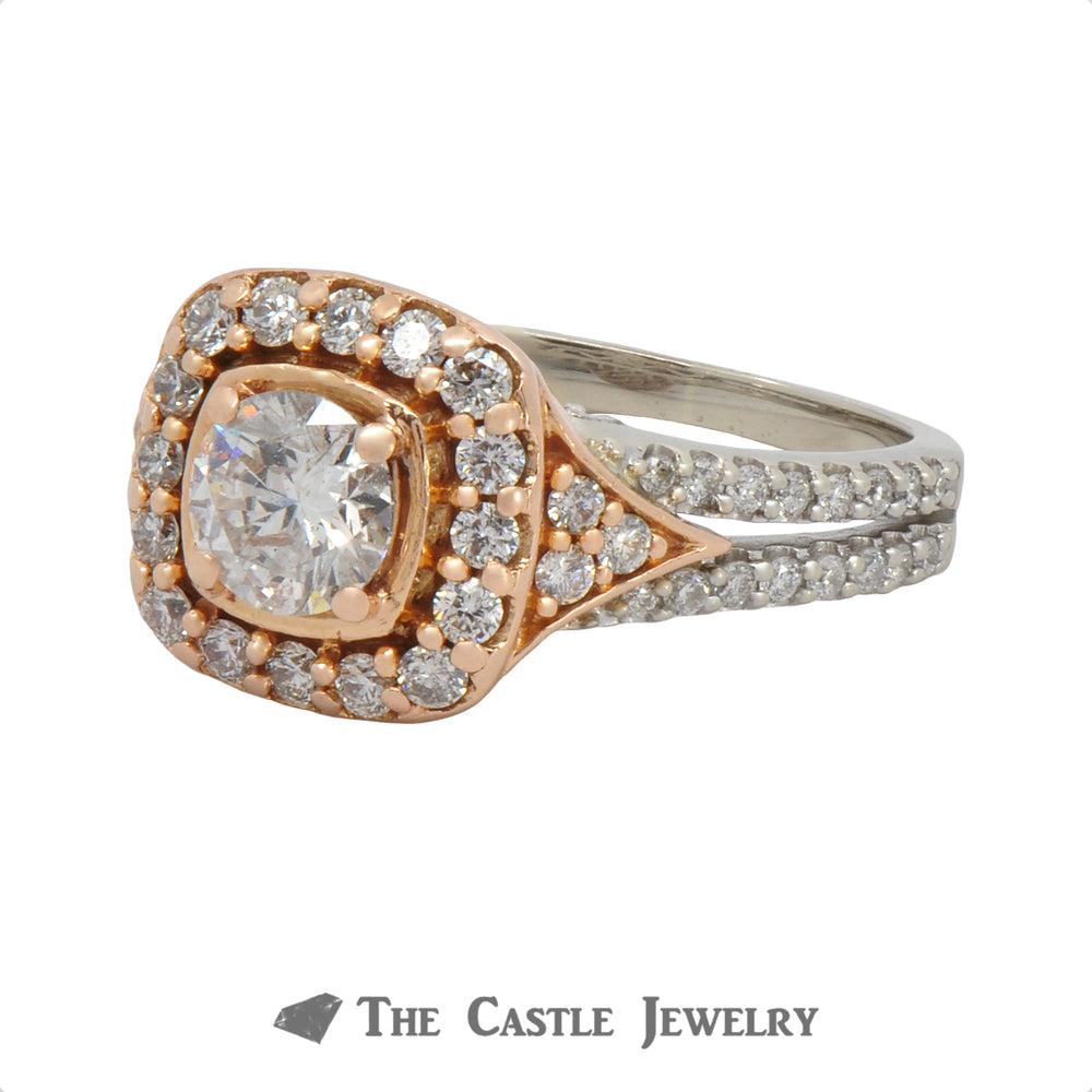 1.25cttw Diamond Engagement Ring with Halo & Accents In 14K Rose And White Gold