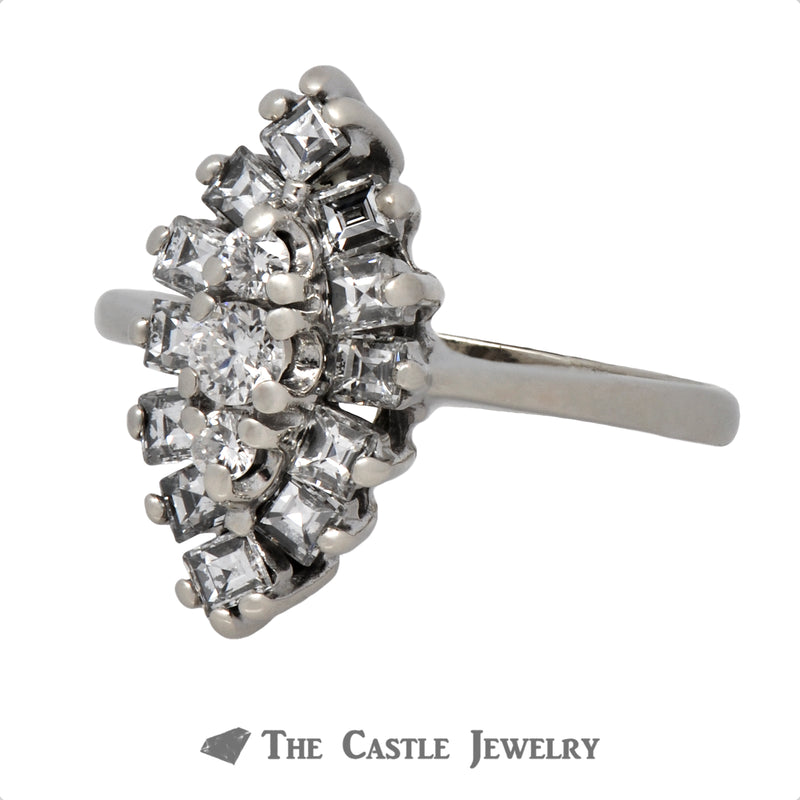 Marquise Shaped Cluster Ring in 14K White Gold