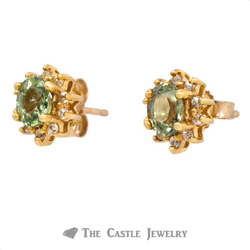 Genuine Oval Alexandrite Earrings with Diamond Halo