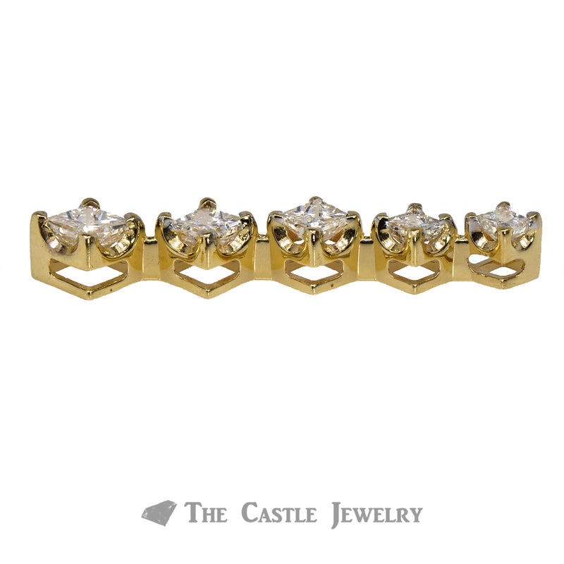 Graduated 1cttw Straight Princess Cut Diamond Pendant in 14K Yellow Gold