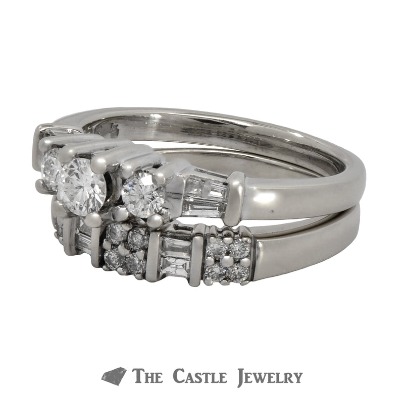 1 CTTW Round And Baguette Cut Diamond Bridal Set 14K White Gold