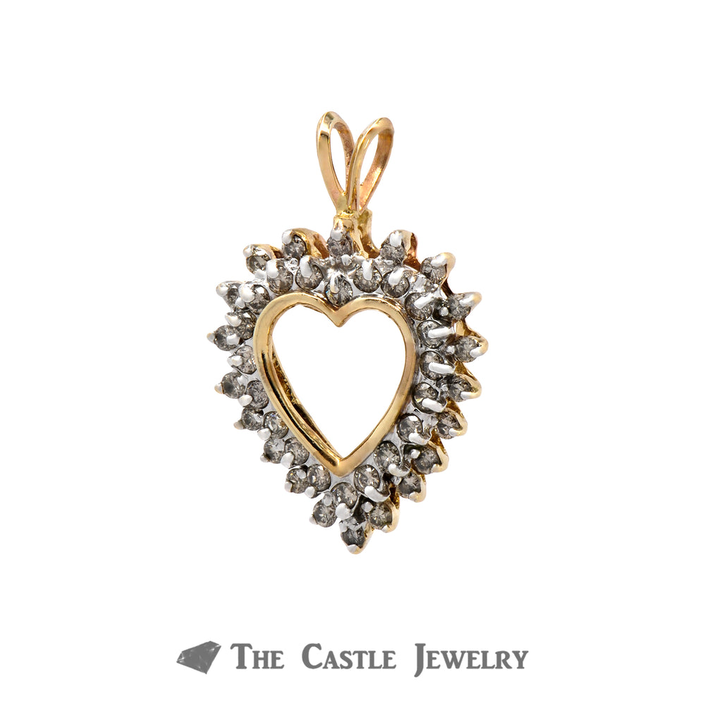 Heart Shaped Pendant Outlined with .75cttw Double Diamond Rows Crafted in 10k Yellow Gold
