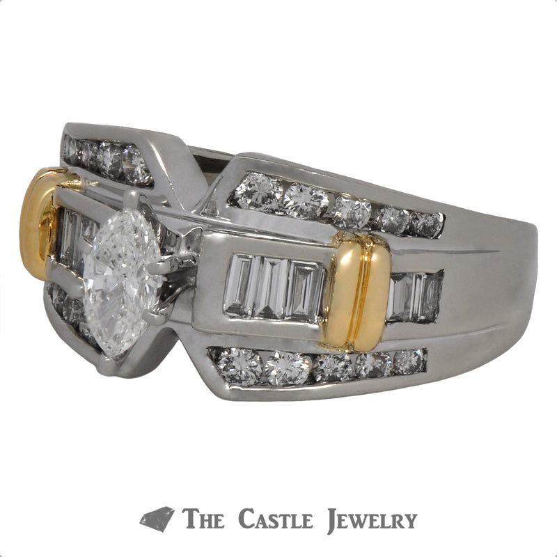 Two Tone Marquise Bridal Ring with Accents Diamonds