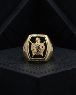 Order of DeMolay Black Onyx Enamel Signet Ring in 10k Yellow Gold