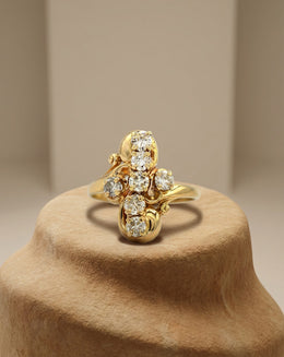 Swirled 1cttw Diamond Cluster Ring in 14k Yellow Gold