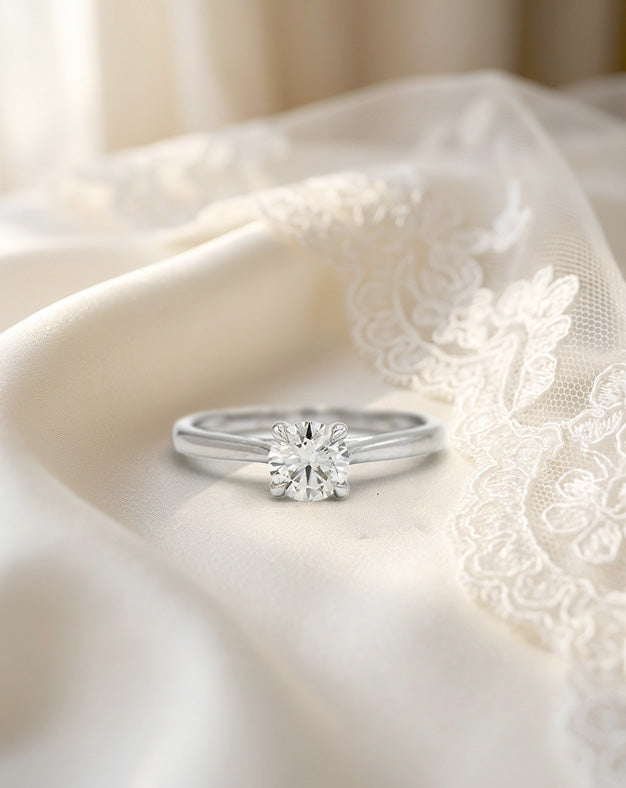 Lab Grown 3/4ct Round Brilliant Cut Diamond Solitaire Engagement Ring in 10k White Gold Cathedral Mount