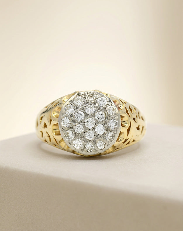 2cttw 19 Diamond Kentucky Cluster Ring with Open Scroll Sides in