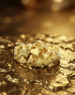 14k Yellow Gold Textured Nugget Style Ring - Size 10.25