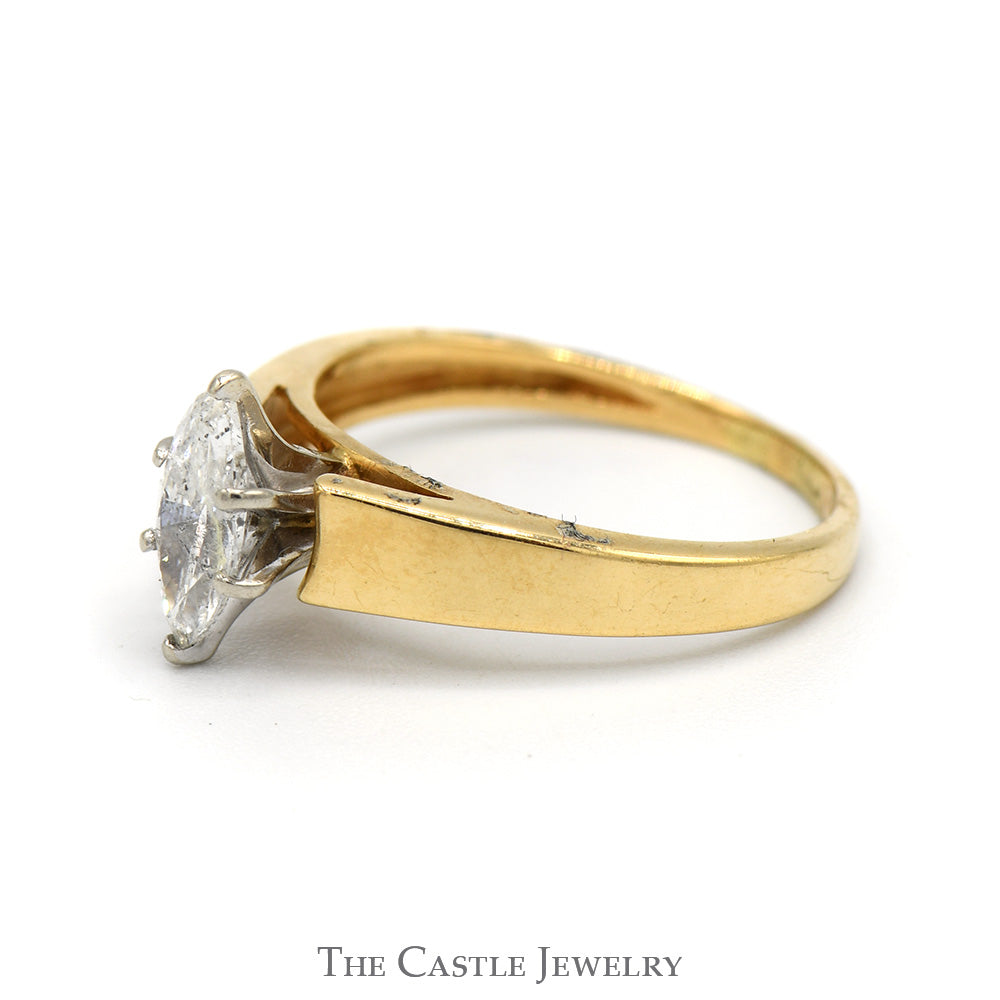 1/2ct Marquise Cut Diamond Solitaire in 14k Yellow Gold Cathedral Mounting