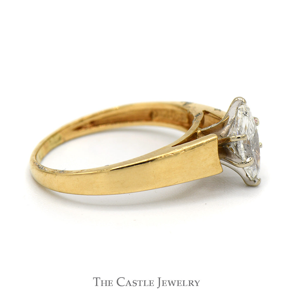 1/2ct Marquise Cut Diamond Solitaire in 14k Yellow Gold Cathedral Mounting