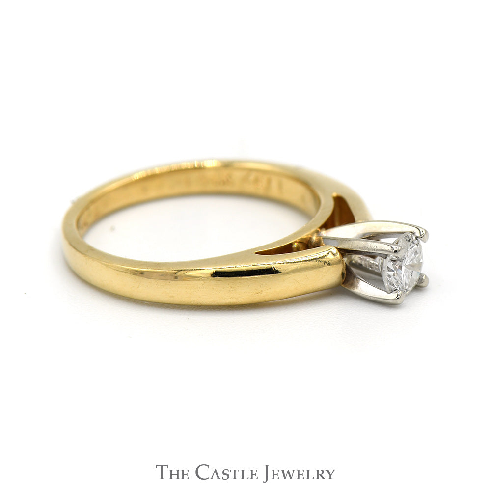 .30ct Round Diamond Engagement Ring in 14k Yellow Gold Cathedral Mounting