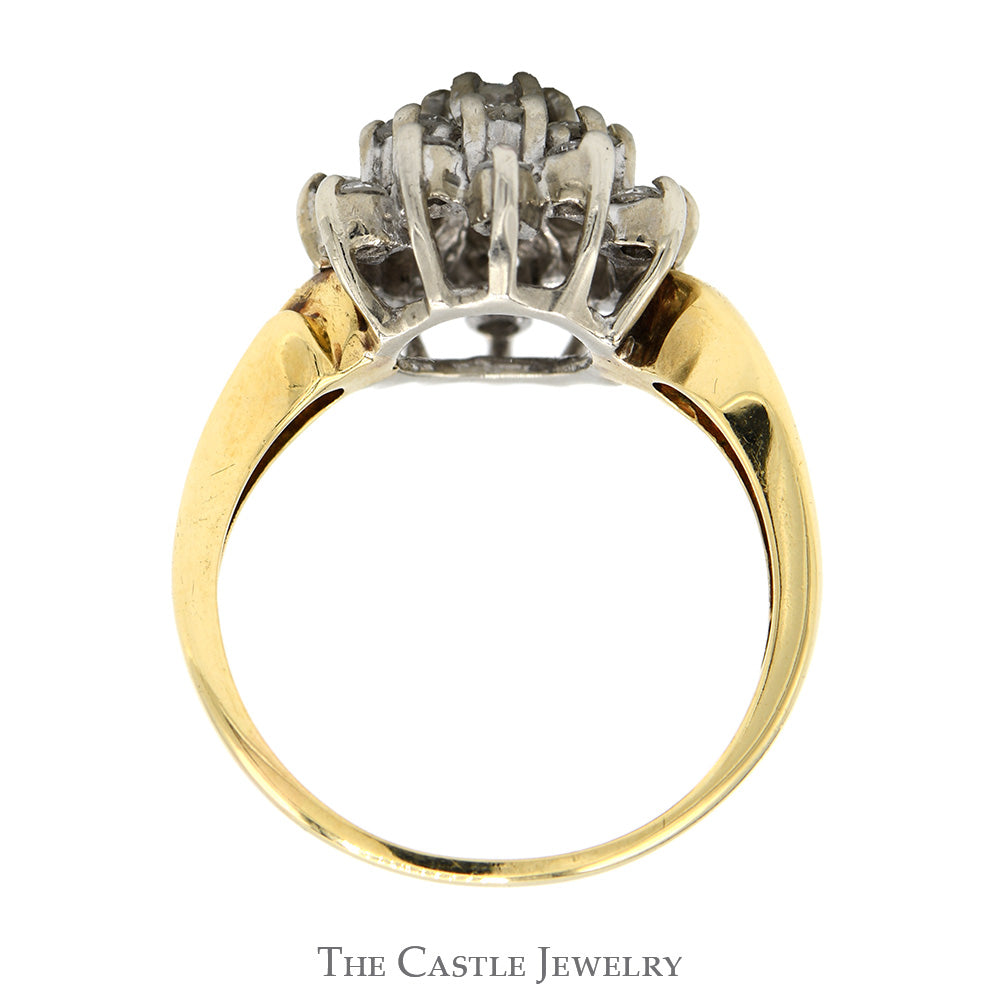 1cttw Snowflake Shaped Round Diamond Cluster Ring in 14k Yellow Gold