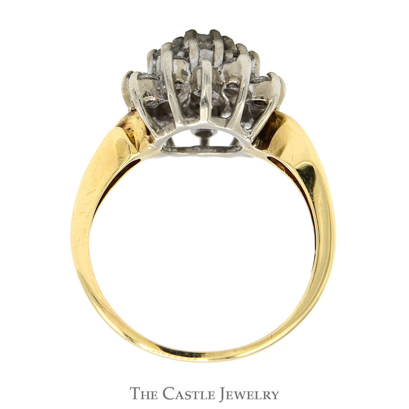 1cttw Snowflake Shaped Round Diamond Cluster Ring in 14k Yellow Gold