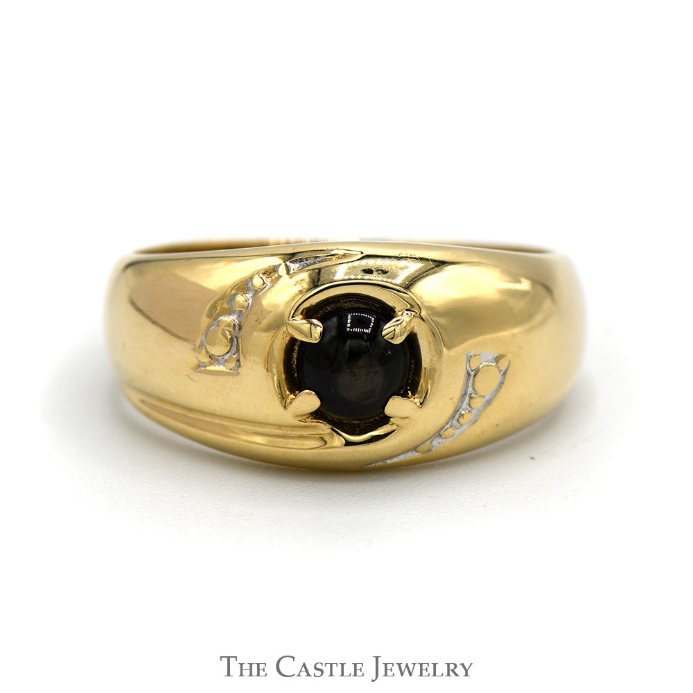 Men's Gray Lindy Star Ring with Beaded Accents in 10k Yellow Gold