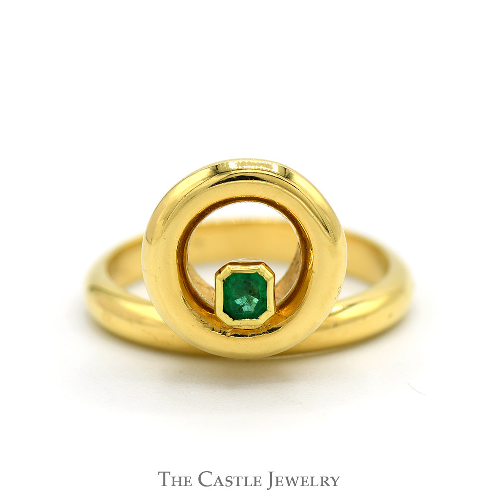Open Circle Ring with Emerald Accent in 18k Yellow Gold